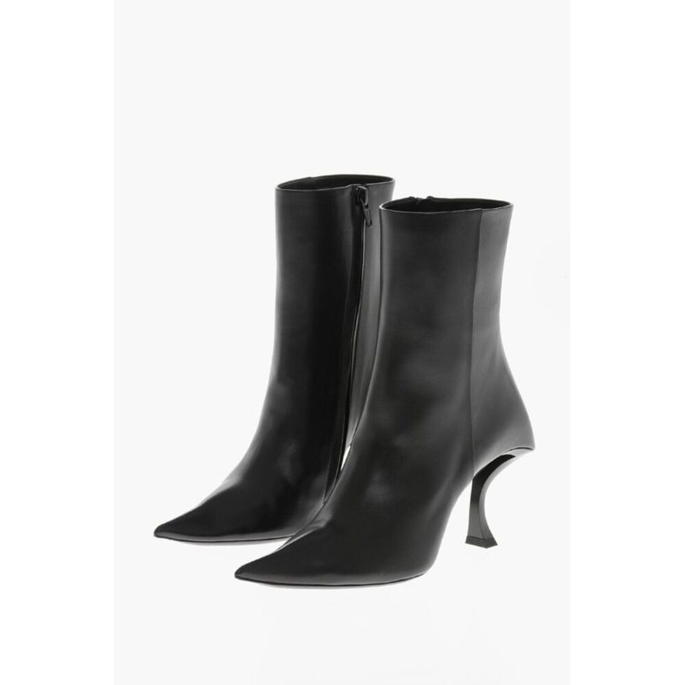 Leather Ankle Boots HOURG With 7cm Curved Heel - Picture 2 of 5